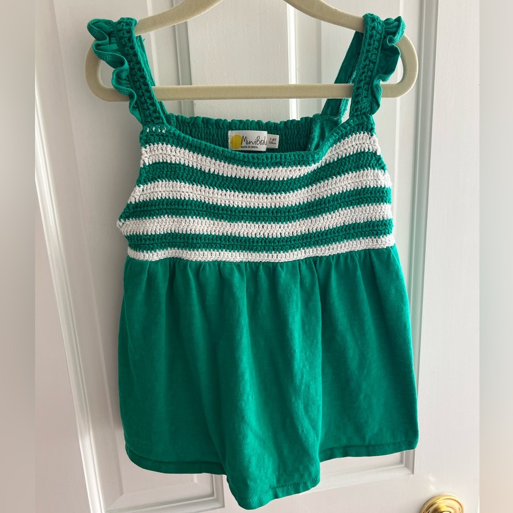 Mini Boden Green and White Striped Tank Top